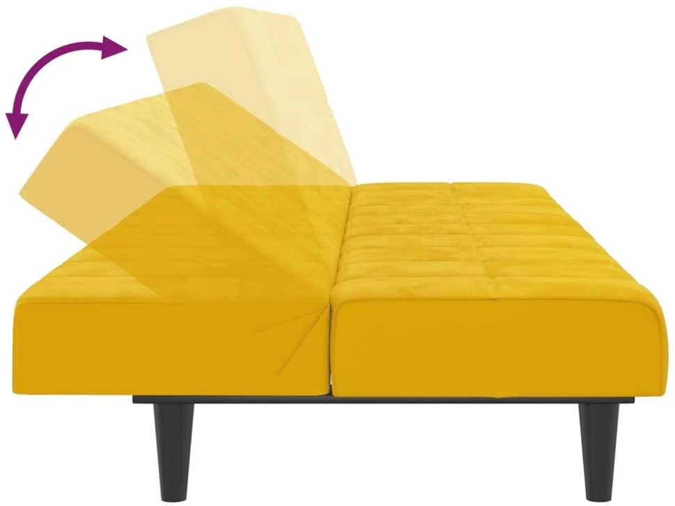 Dvivietė sofa-lova, geltonos spalvos, aksomas