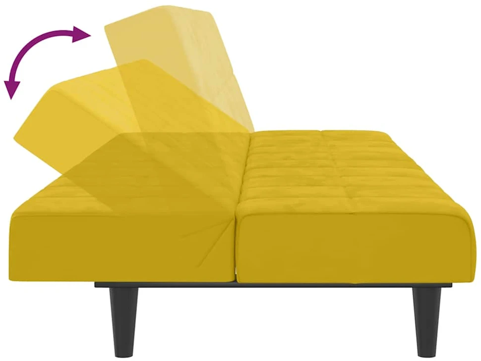 Dvivietė sofa-lova, geltonos spalvos, aksomas