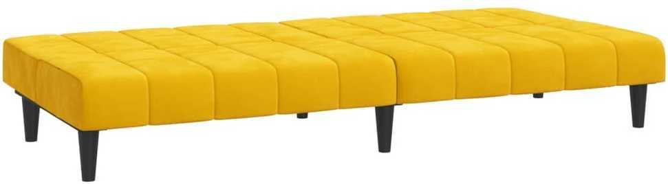 Dvivietė sofa-lova, geltonos spalvos, aksomas