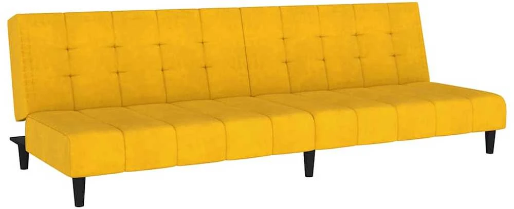 Dvivietė sofa-lova, geltonos spalvos, aksomas