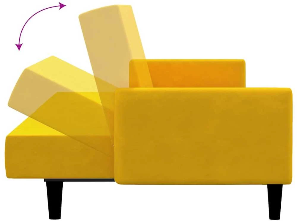 Dvivietė sofa-lova, geltonos spalvos, aksomas