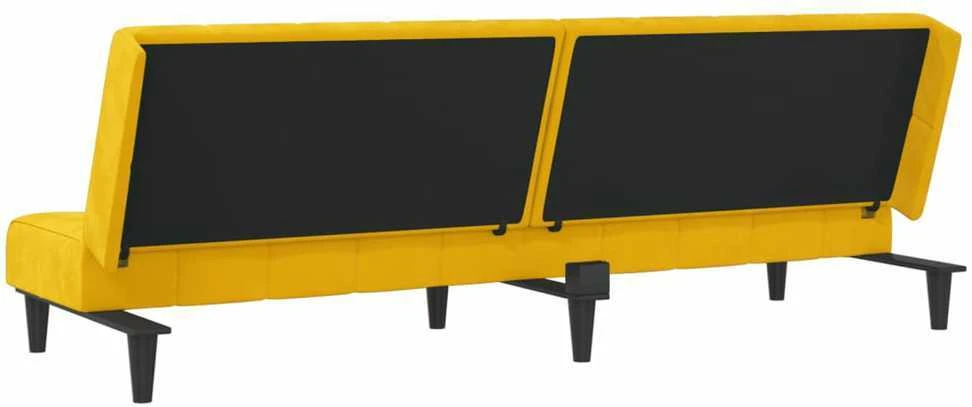 Dvivietė sofa-lova, geltonos spalvos, aksomas