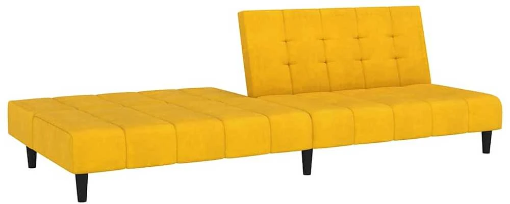 Dvivietė sofa-lova, geltonos spalvos, aksomas
