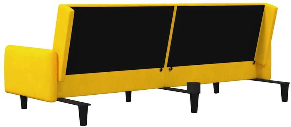 Dvivietė sofa-lova, geltonos spalvos, aksomas