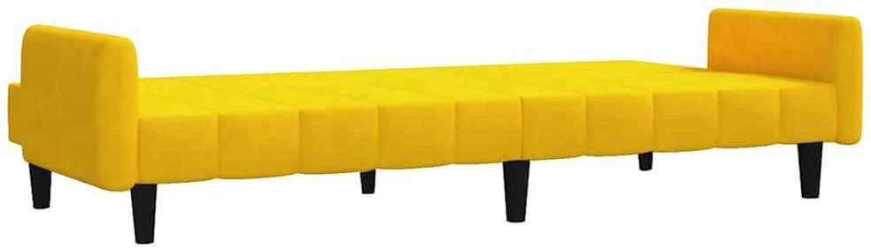 Dvivietė sofa-lova, geltonos spalvos, aksomas