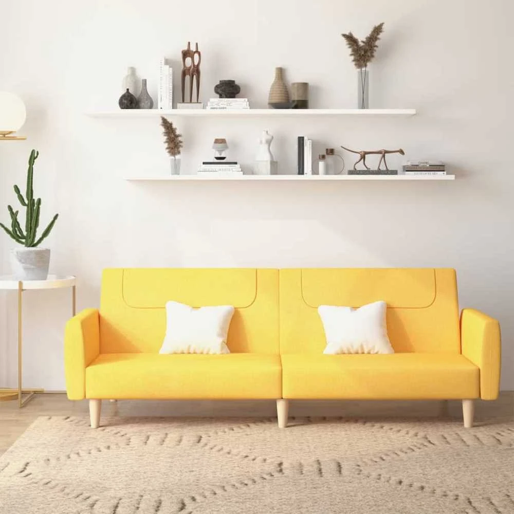 Dvivietė sofa-lova, geltonos spalvos, audinys
