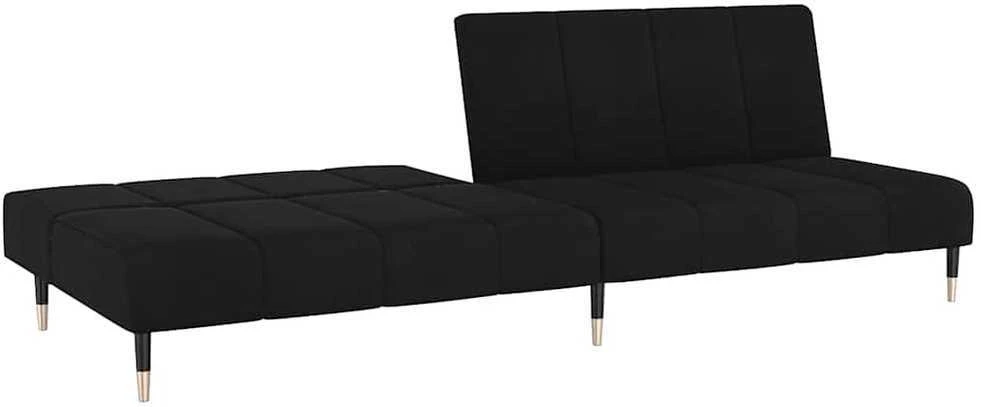 Dvivietė sofa-lova, juodos spalvos, aksomas