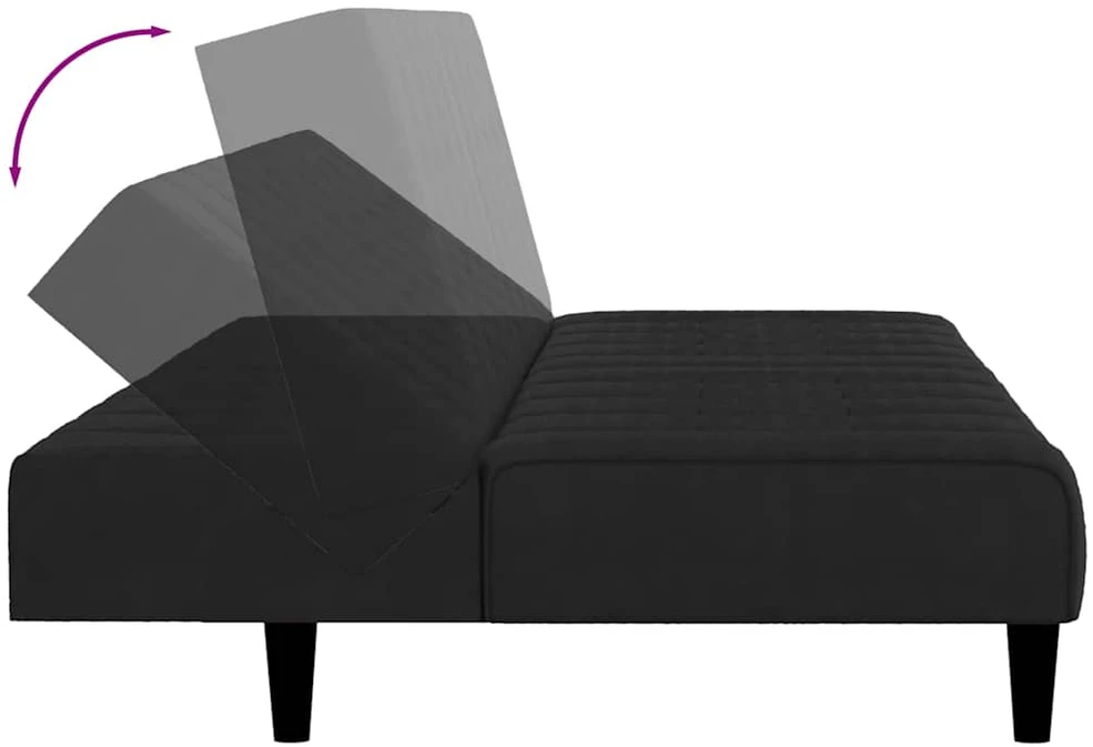 Dvivietė sofa-lova, juodos spalvos, aksomas