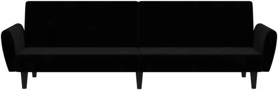 Dvivietė sofa-lova, juodos spalvos, aksomas