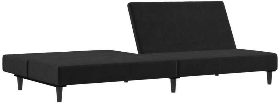 Dvivietė sofa-lova, juodos spalvos, aksomas