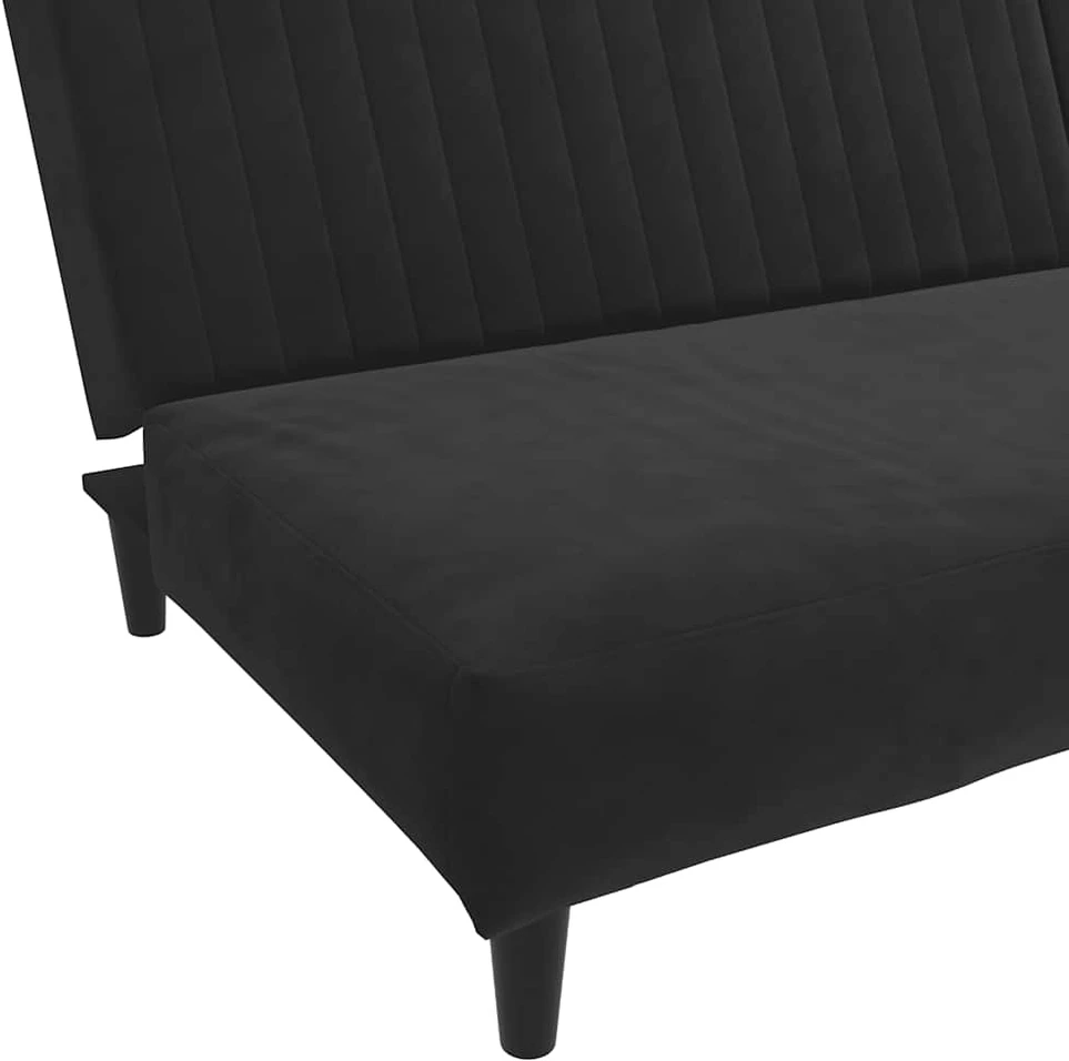 Dvivietė sofa-lova, juodos spalvos, aksomas