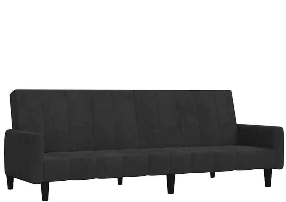 Dvivietė sofa-lova, juodos spalvos, aksomas
