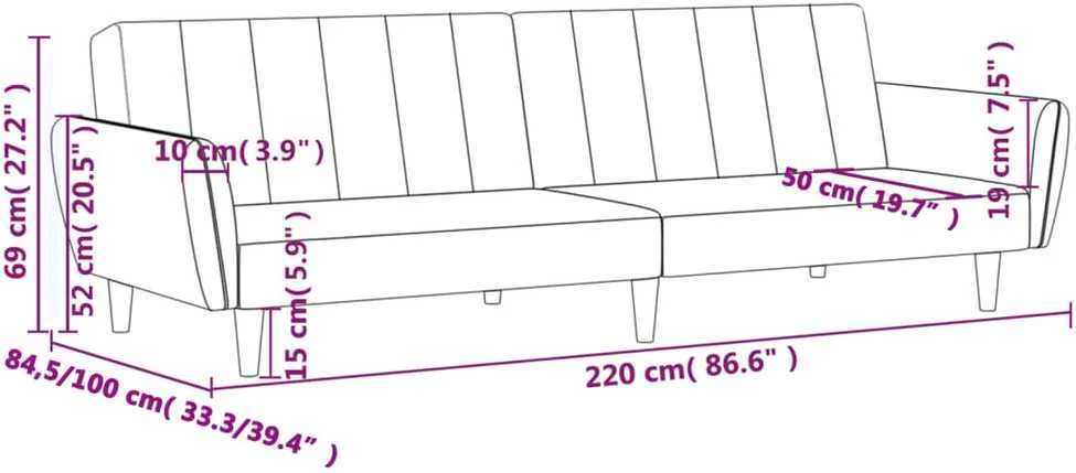 Dvivietė sofa-lova, juodos spalvos, aksomas