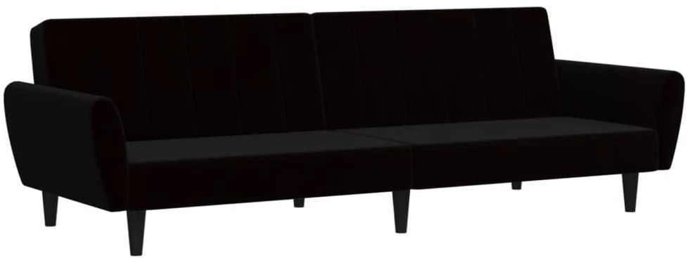 Dvivietė sofa-lova, juodos spalvos, aksomas