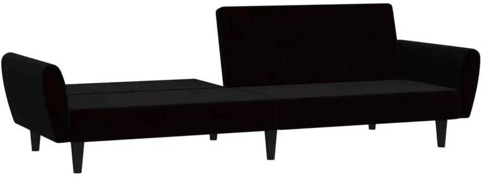 Dvivietė sofa-lova, juodos spalvos, aksomas