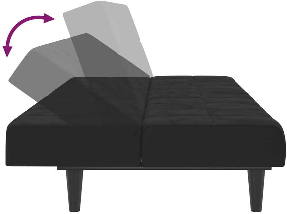 Dvivietė sofa-lova, juodos spalvos, aksomas