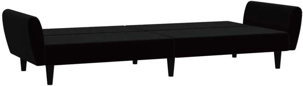 Dvivietė sofa-lova, juodos spalvos, aksomas