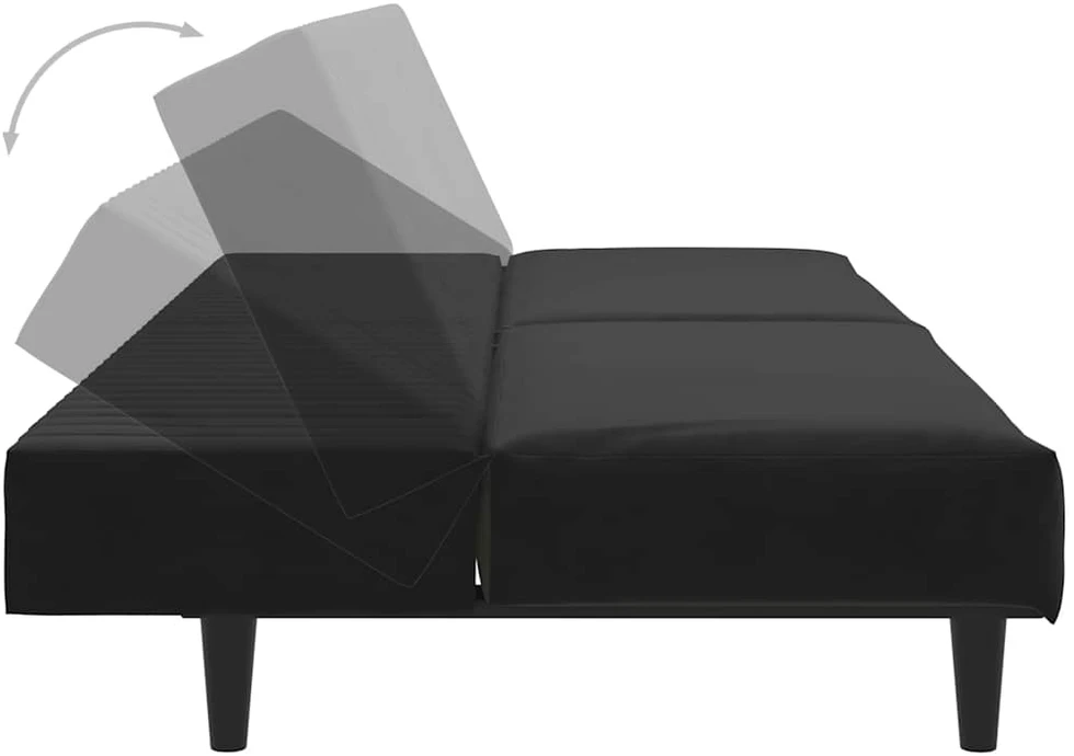 Dvivietė sofa-lova, juodos spalvos, aksomas