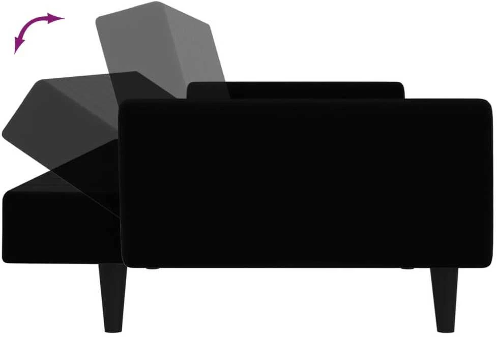 Dvivietė sofa-lova, juodos spalvos, aksomas