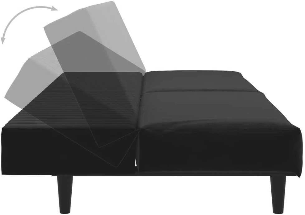 Dvivietė sofa-lova, juodos spalvos, aksomas
