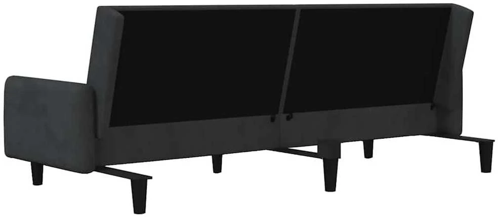 Dvivietė sofa-lova, juodos spalvos, aksomas