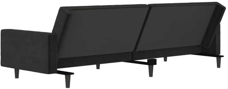 Dvivietė sofa-lova, juodos spalvos, aksomas