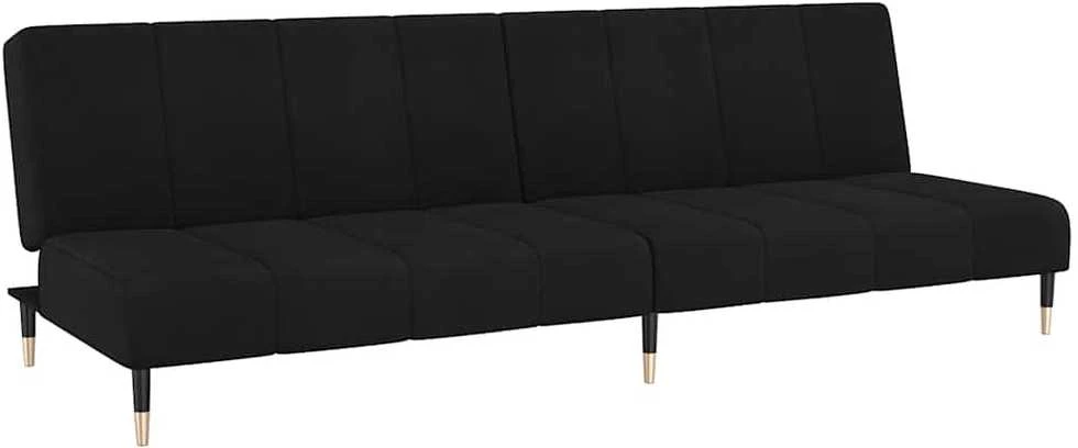 Dvivietė sofa-lova, juodos spalvos, aksomas