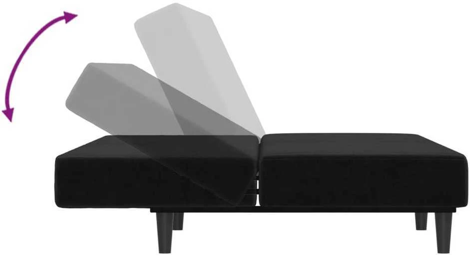 Dvivietė sofa-lova, juodos spalvos, aksomas