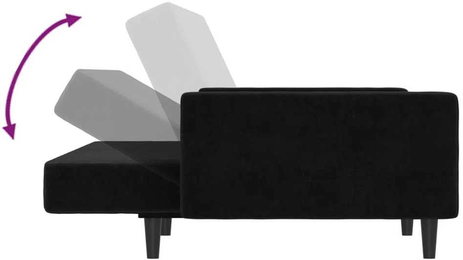 Dvivietė sofa-lova, juodos spalvos, aksomas