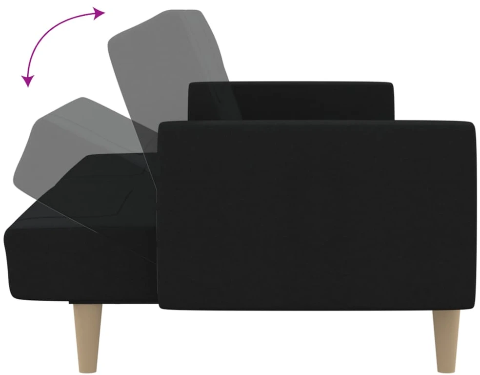 Dvivietė sofa-lova, juodos spalvos, audinys