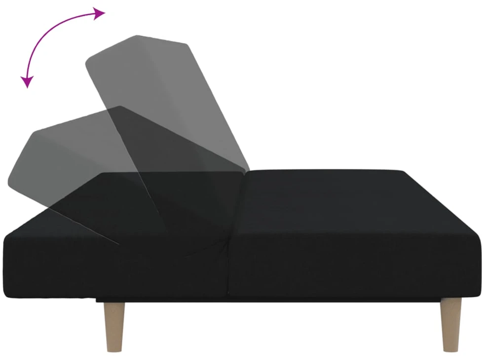 Dvivietė sofa-lova, juodos spalvos, audinys