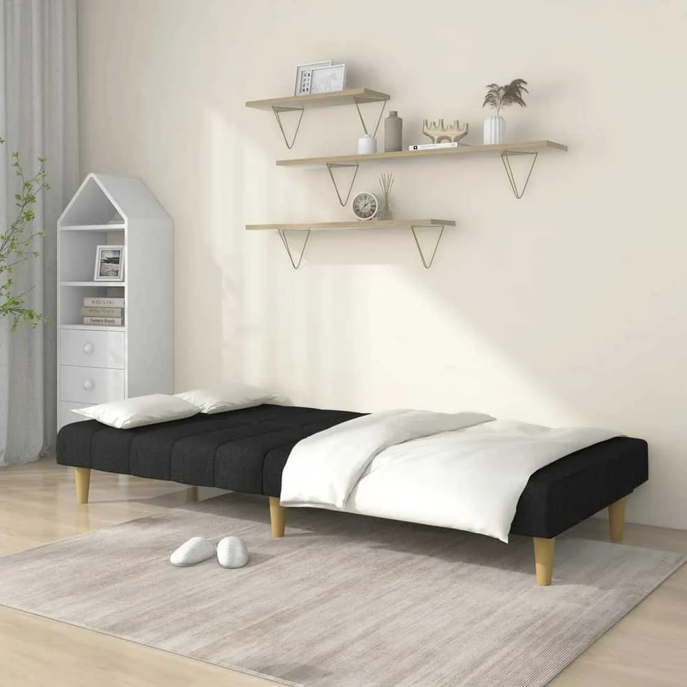 Dvivietė sofa-lova, juodos spalvos, audinys