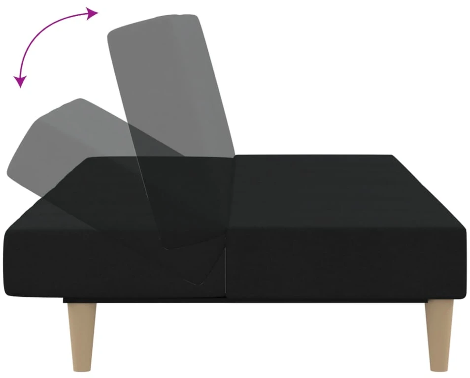 Dvivietė sofa-lova, juodos spalvos, audinys
