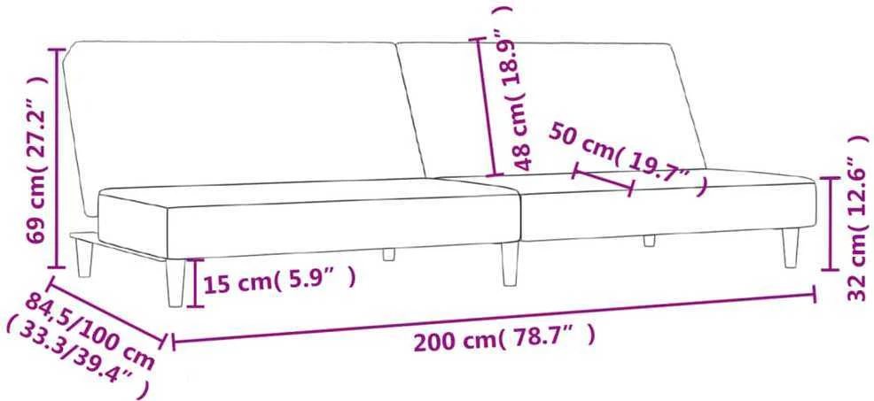 Dvivietė sofa-lova, juodos spalvos, audinys