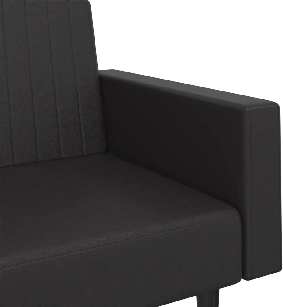 Dvivietė sofa-lova, juodos spalvos, dirbtinė oda