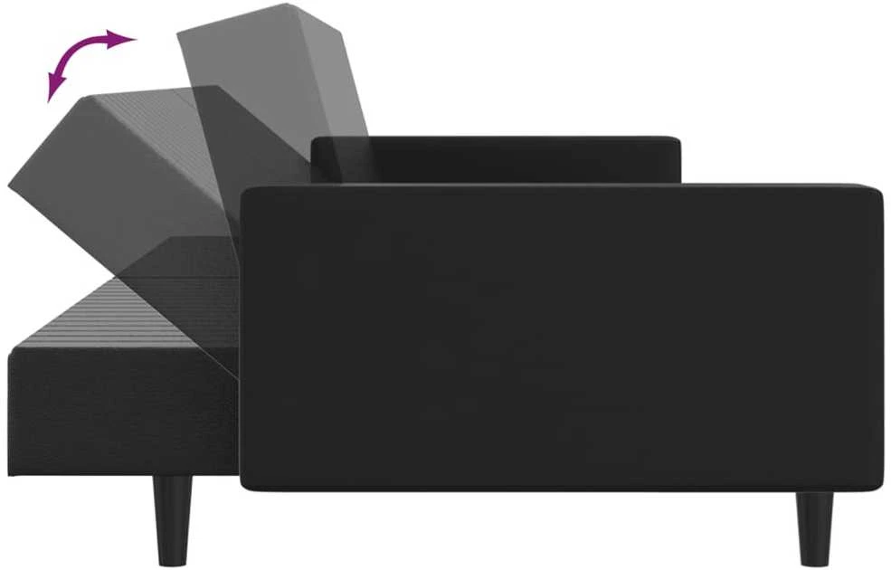 Dvivietė sofa-lova, juodos spalvos, dirbtinė oda