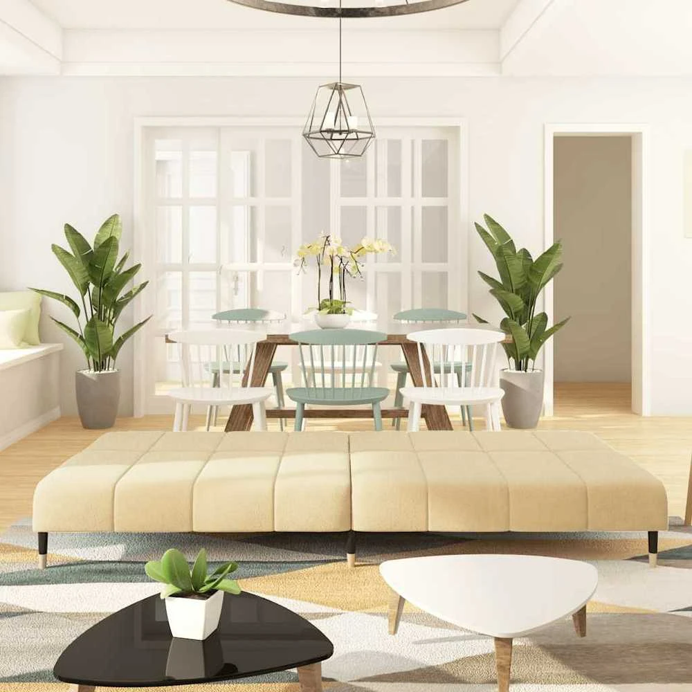 Dvivietė sofa-lova, kreminės spalvos, aksomas