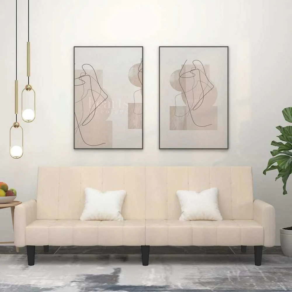 Dvivietė sofa-lova, kreminės spalvos, aksomas