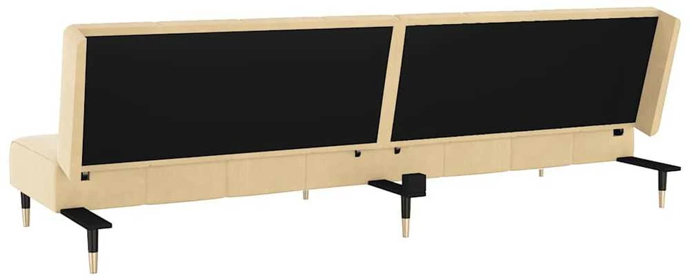 Dvivietė sofa-lova, kreminės spalvos, aksomas