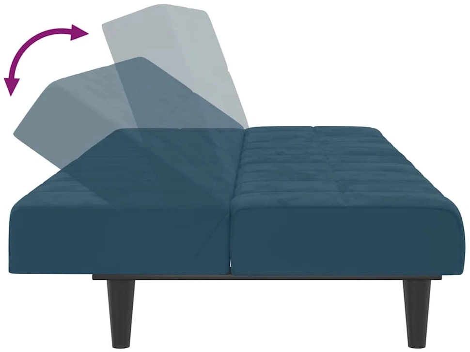 Dvivietė sofa-lova, mėlynos spalvos, aksomas