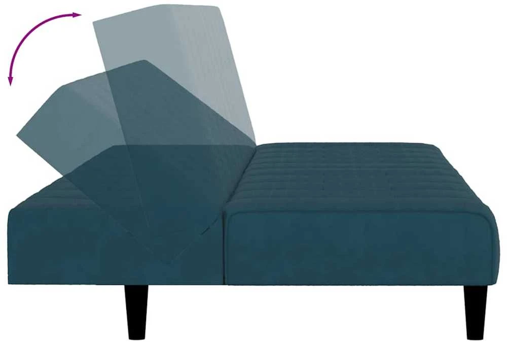 Dvivietė sofa-lova, mėlynos spalvos, aksomas