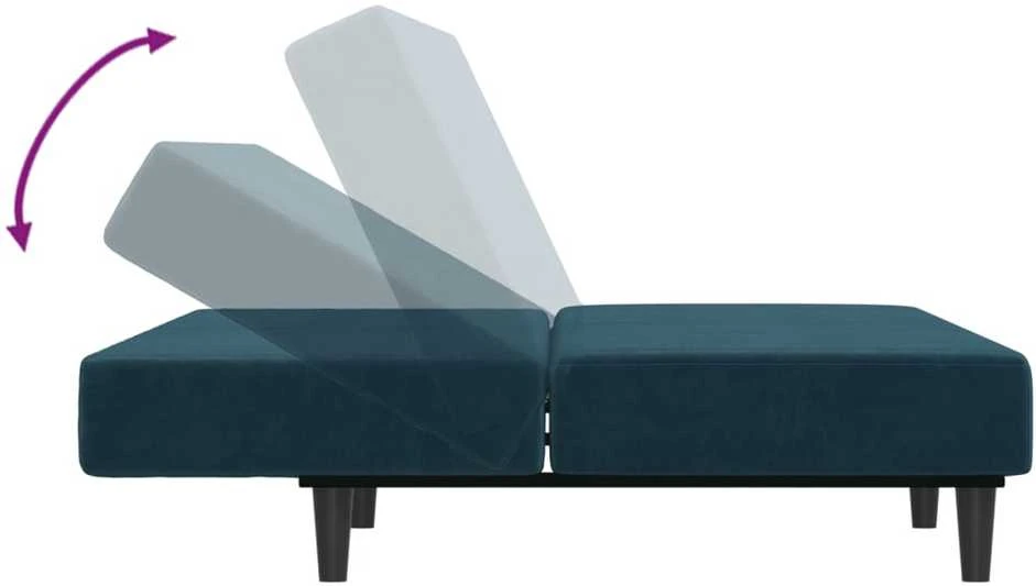 Dvivietė sofa-lova, mėlynos spalvos, aksomas