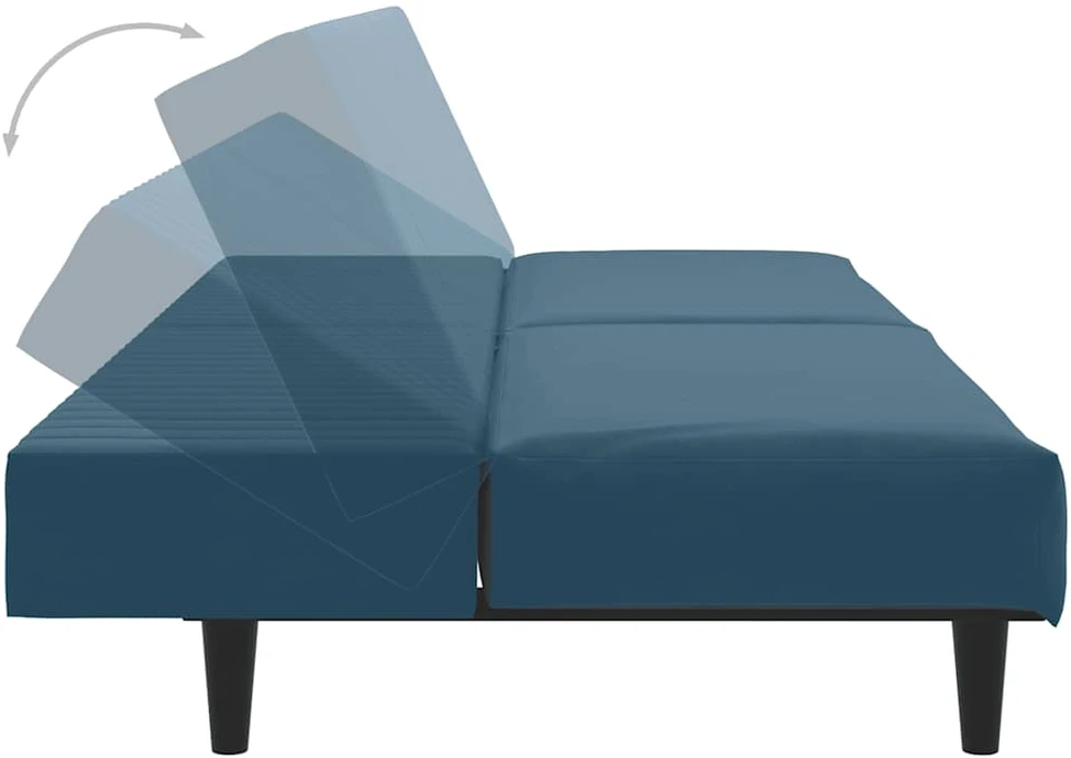 Dvivietė sofa-lova, mėlynos spalvos, aksomas
