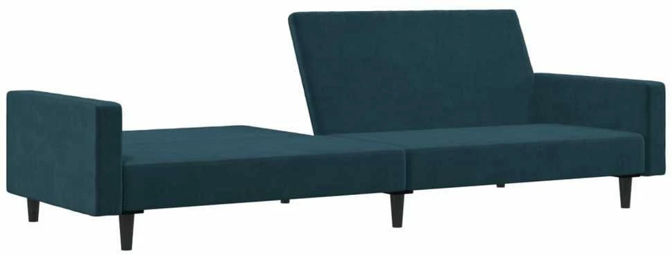Dvivietė sofa-lova, mėlynos spalvos, aksomas