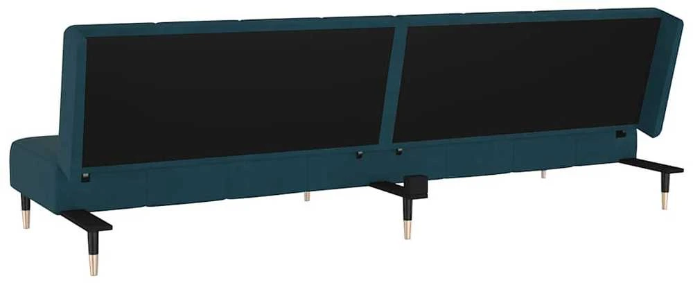 Dvivietė sofa-lova, mėlynos spalvos, aksomas