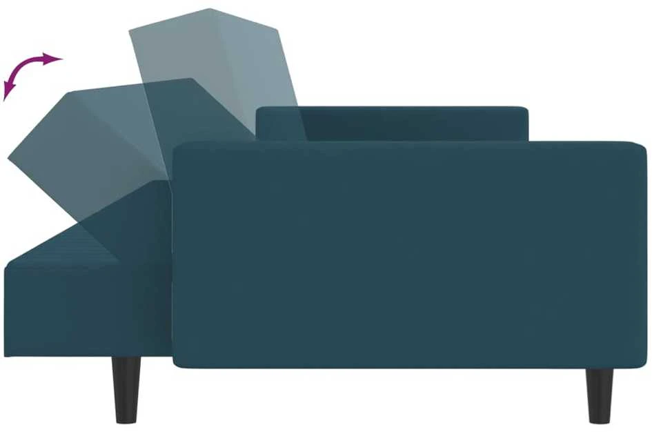 Dvivietė sofa-lova, mėlynos spalvos, aksomas