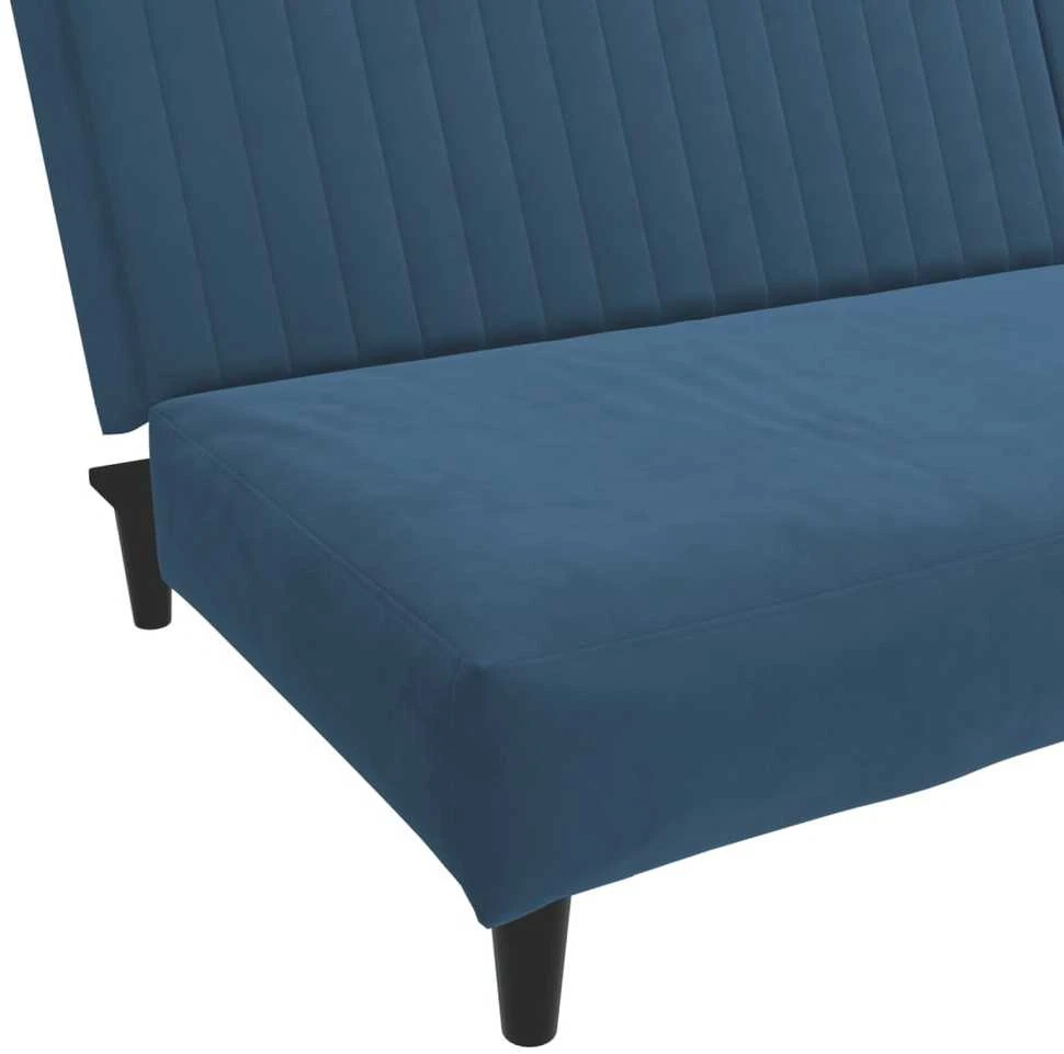 Dvivietė sofa-lova, mėlynos spalvos, aksomas