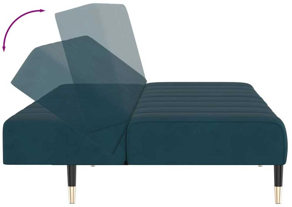 Dvivietė sofa-lova, mėlynos spalvos, aksomas