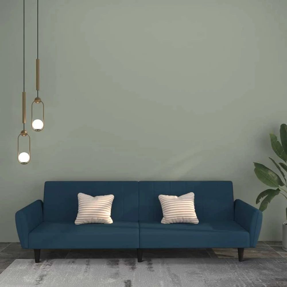 Dvivietė sofa-lova, mėlynos spalvos, aksomas