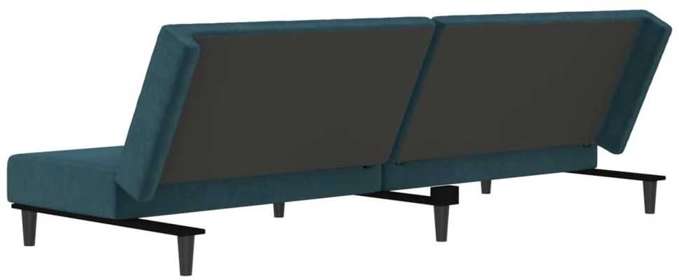 Dvivietė sofa-lova, mėlynos spalvos, aksomas